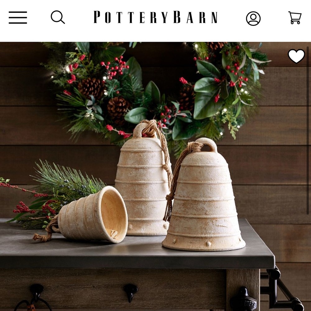 Pottery Barn Artisan Ceramic Christmas Bell